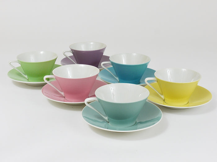 6 Mid-Century Pastell Daisy Porzellan-Kaffeetassen, Lilien, Österreich, 1950er-Jahre