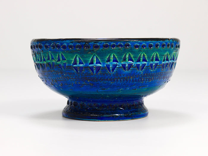 Aldo Londi Bitossi Rimini Blue glasierte Mid-Century Kerzenhalter-Schale, 1950er-Jahre