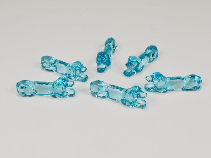6 französische Art déco Messerbänkchen in Dachshund-/Basset-Hound-Form, hellblaues Glas, 1930er-Jahre