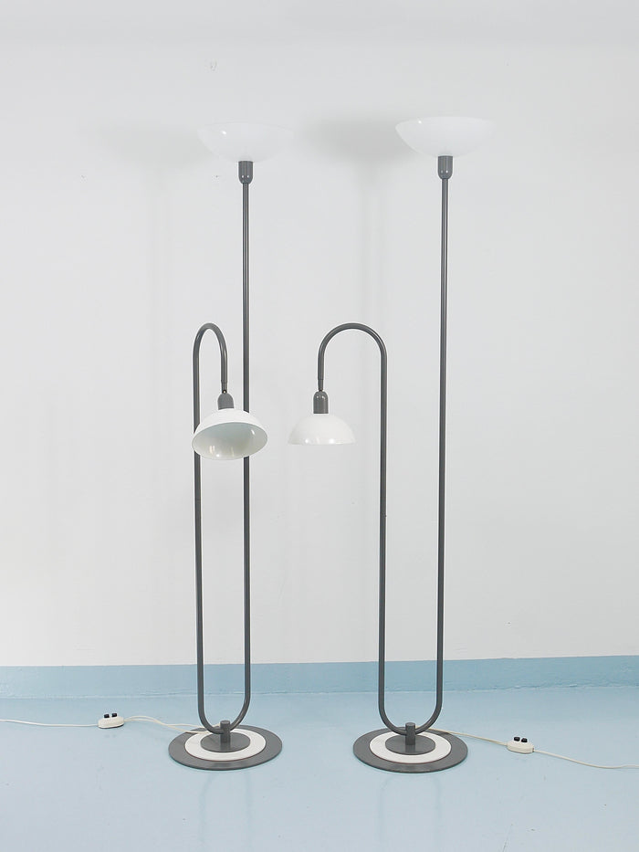 2 postmoderne Stehlampen im Memphis-Stil der 1980er-Jahre, Uplighter, Torchiere, Italien, 1980er-Jahre